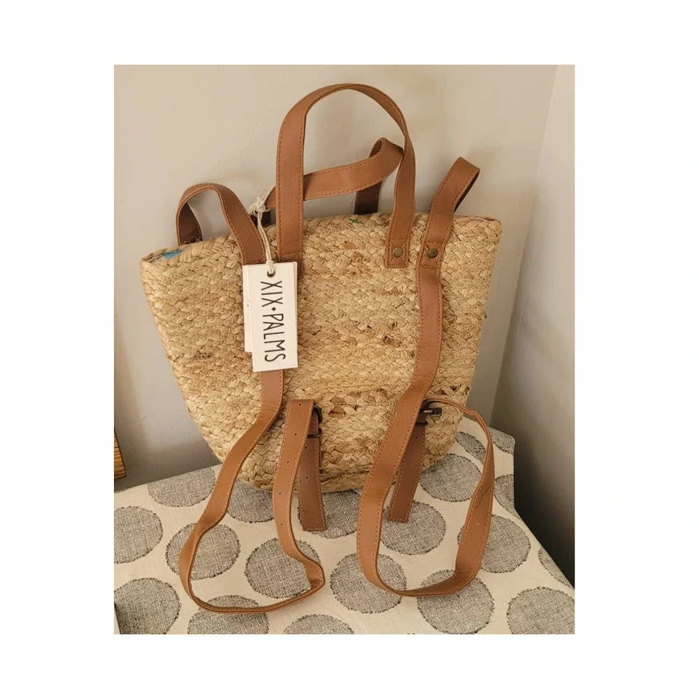 XIX Palms Straw Mini Backpack Handmade One of a Kind
